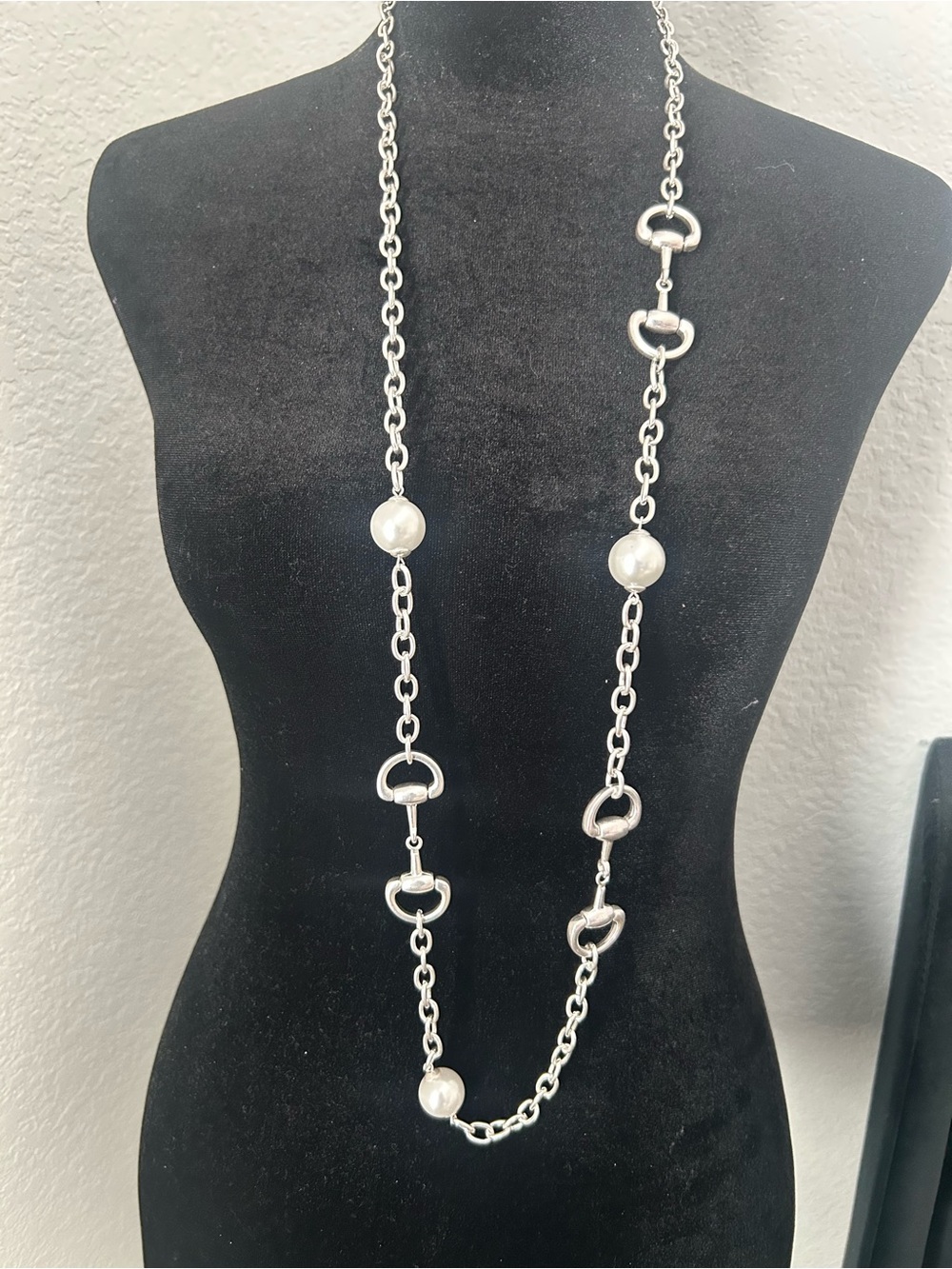 Silver Chain Necklace with Pearl Accents